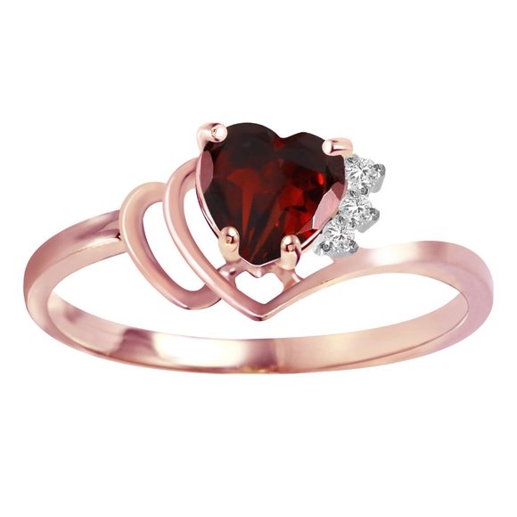 14K SOLID GOLD RING WITH NATURAL DIAMONDS & GARNET - Picture 7 of 8